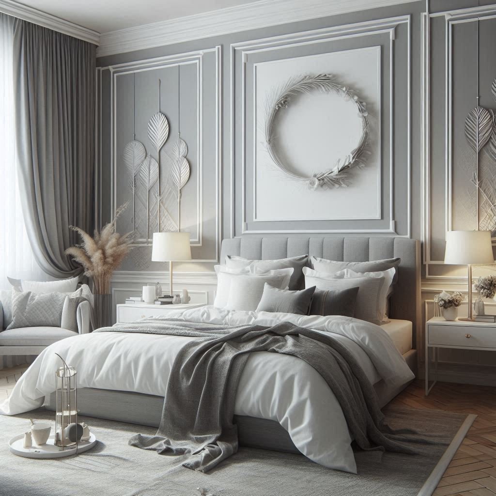 Grey colour room with Grey bed